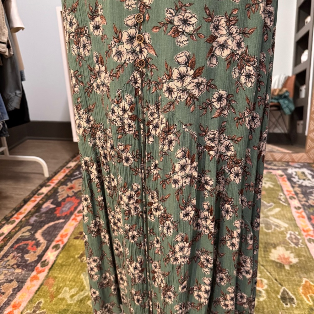 Earthbound Trading Co. Teal Floral Maxi Skirt Small - Picture 10 of 10
